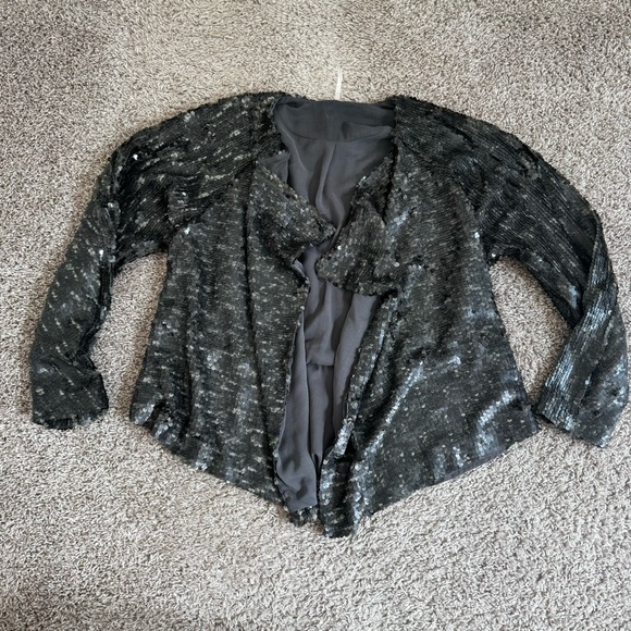 Free People Sequin Open Front Waterfall Jacket in Silver – Size Small - Picture 6 of 12